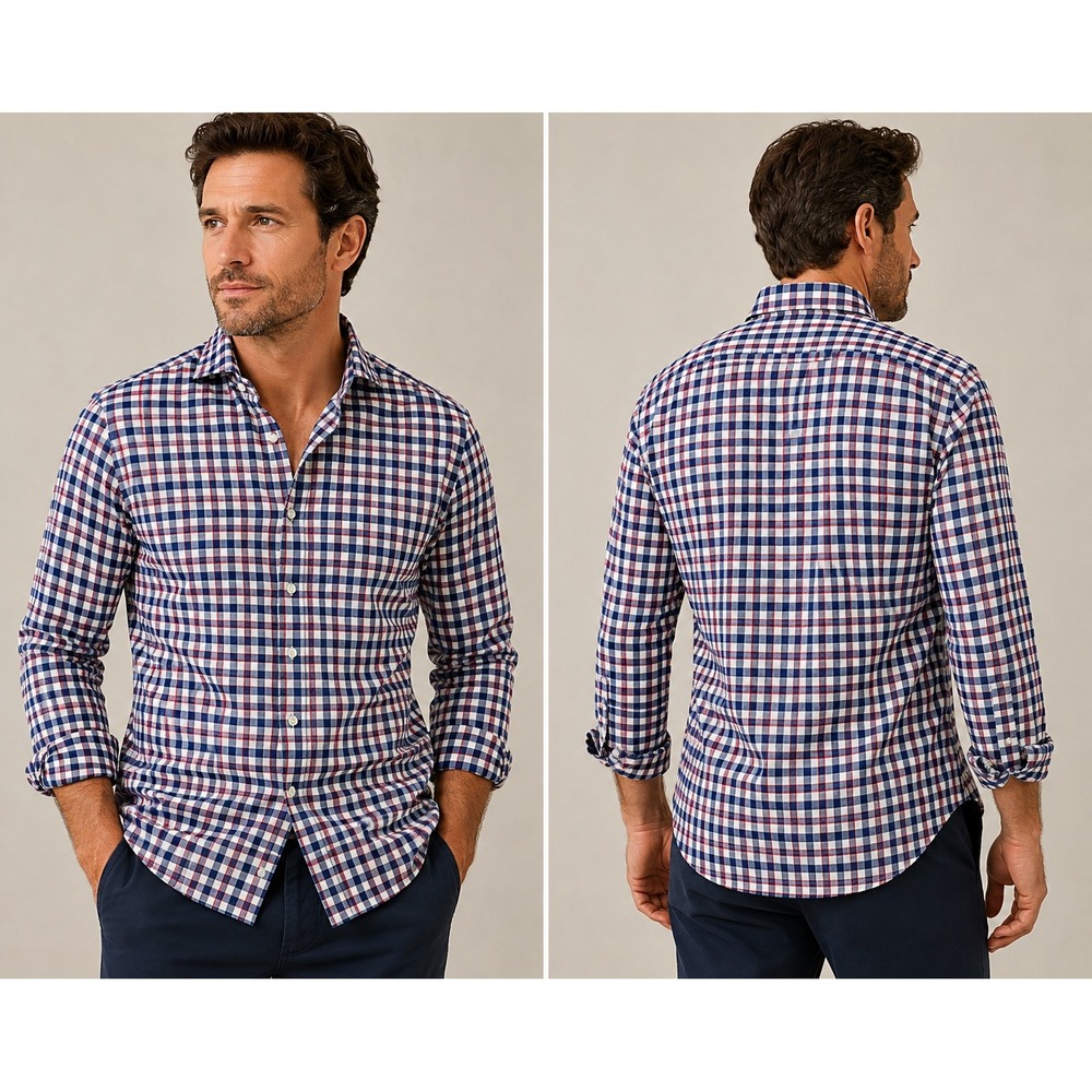 J.Crew Performance Slim Fit Gingham Button Down Shirt Mens L Blue Red White
